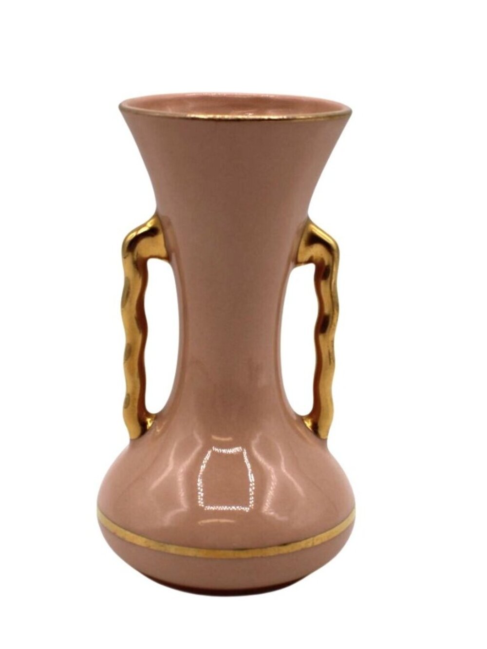 Art Decor China Pink Pearl Bud Vase Gold Trim Handles Elegant 1920-40s Mark P174